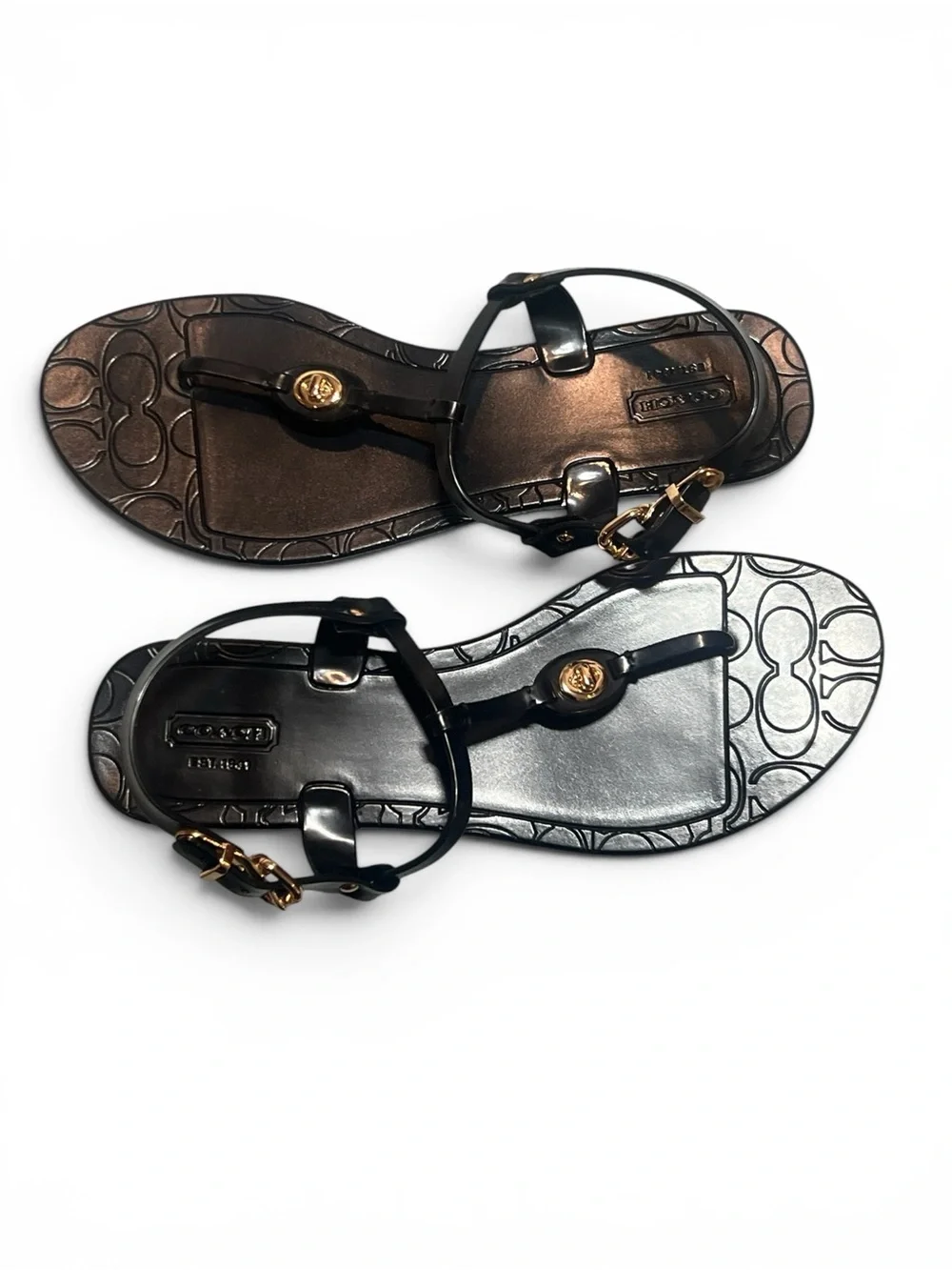 COACH Pier Shiny Jelly T-Strap Charm Jelly Thong Sandals Flip Flops